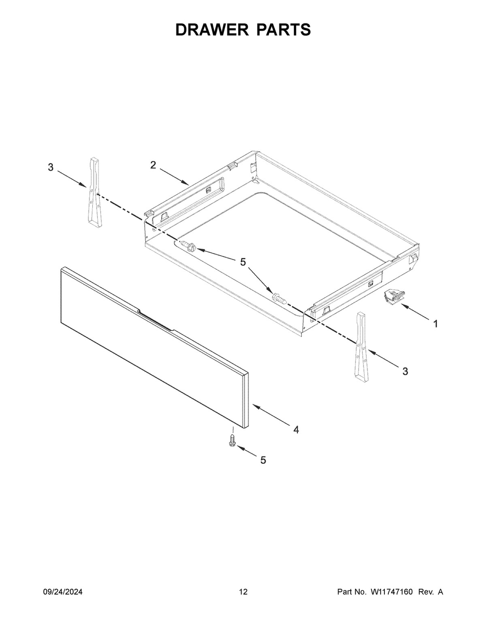 07 - Drawer Parts Diagram and Parts List for MFGS8030RZ0  Whirlpool Range