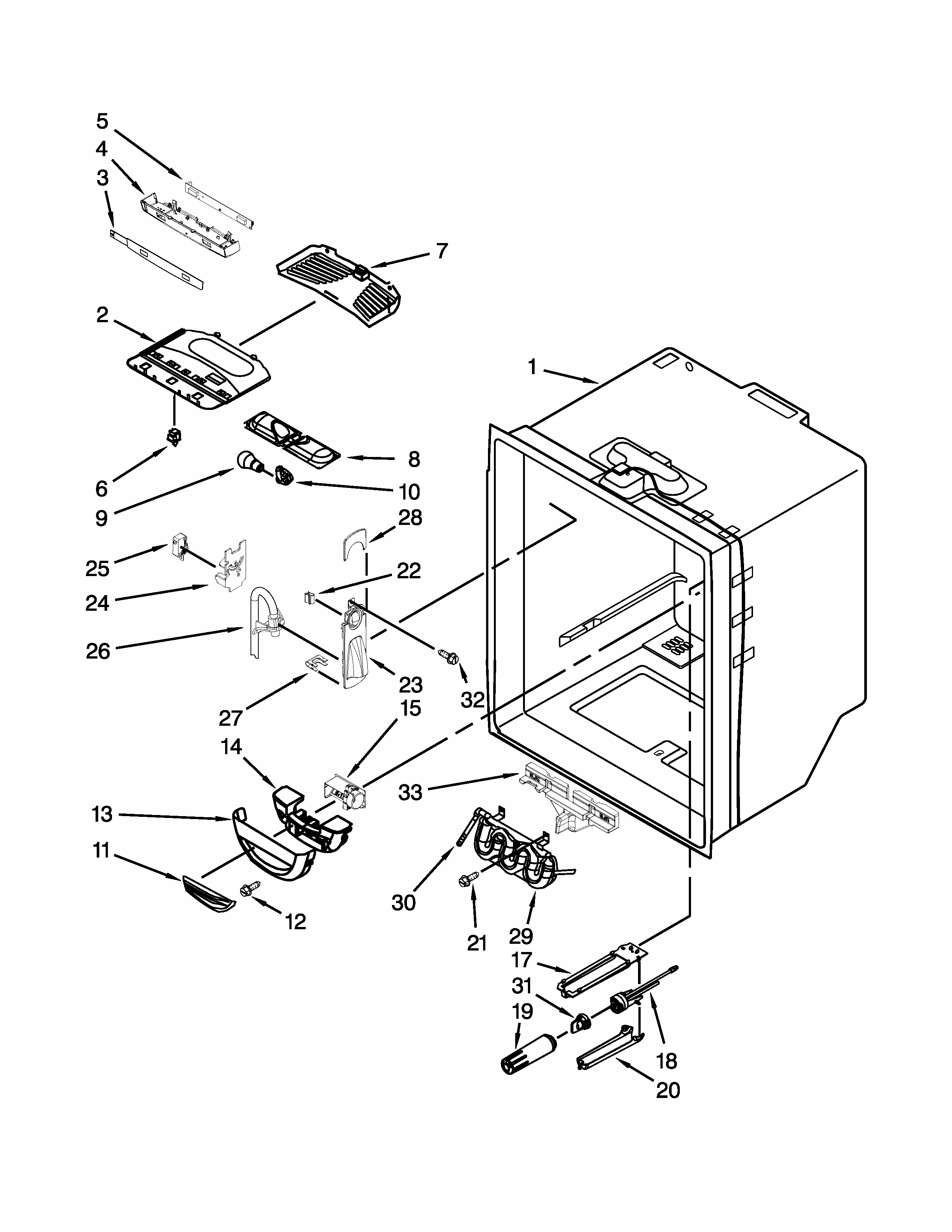 Refrigerator Liner Parts Diagram and Parts List for 59672009015  Kenmore Refrigerator