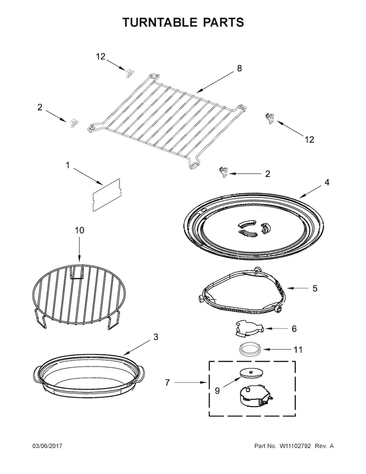 Turntable Parts Diagram and Parts List for WMH76719CH2  Whirlpool Microwave