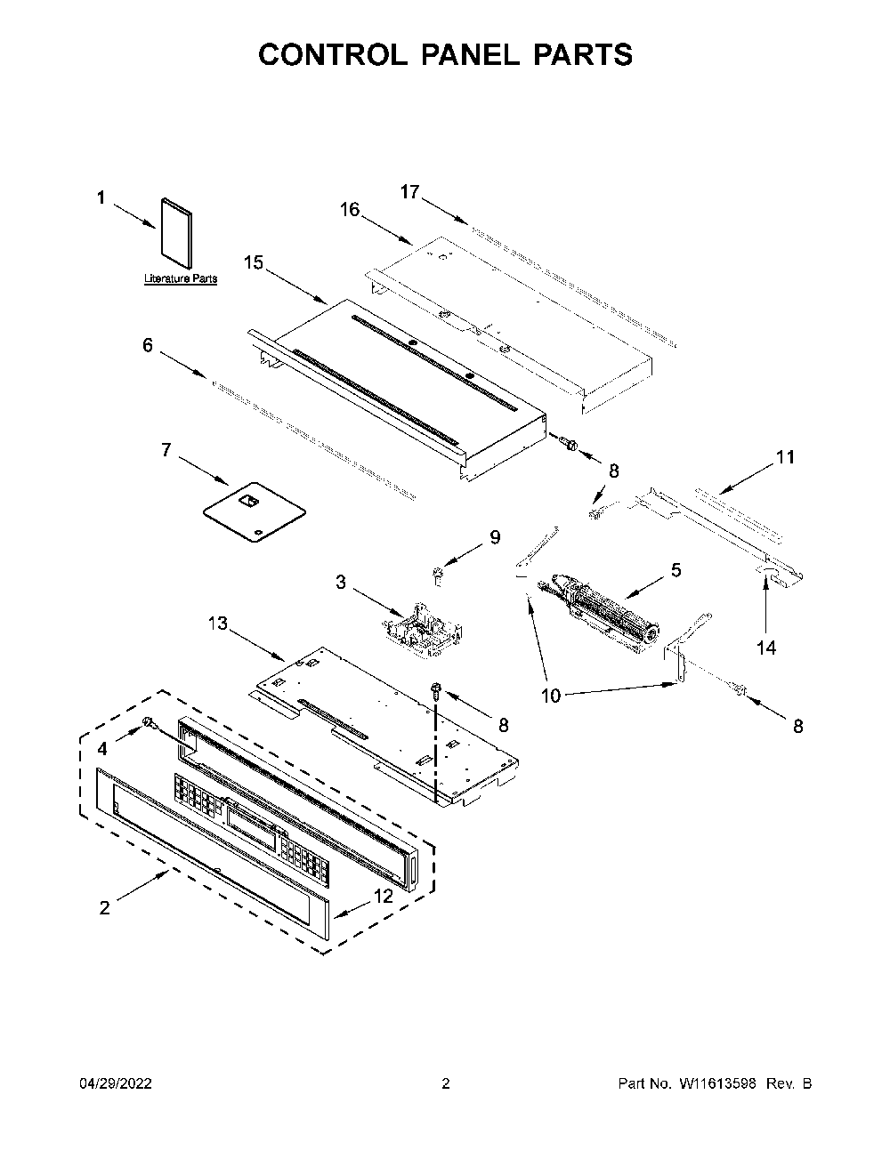 Control Panel Parts Diagram and Parts List for KOSE500ESS20  KitchenAid Wall Oven