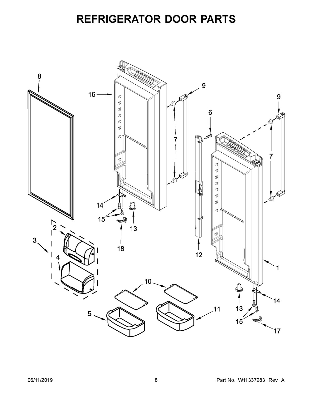 Refrigerator Door Parts Diagram and Parts List for KRFC300EBS01  Whirlpool Refrigerator