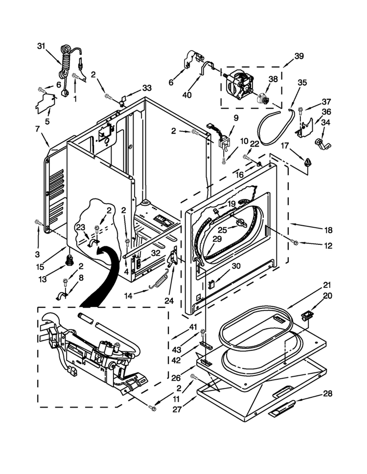 Cabinet Parts Diagram and Parts List for WGD4850BW0  Whirlpool Dryer