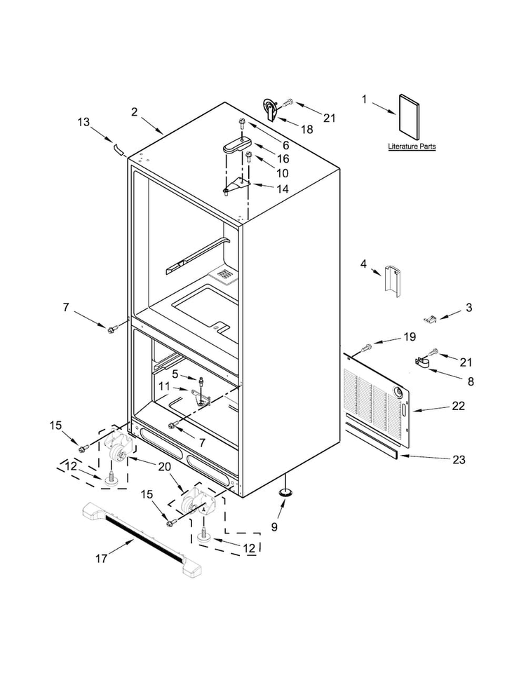 Cabinet Parts Diagram and Parts List for WRB329DMBB00  Whirlpool Refrigerator