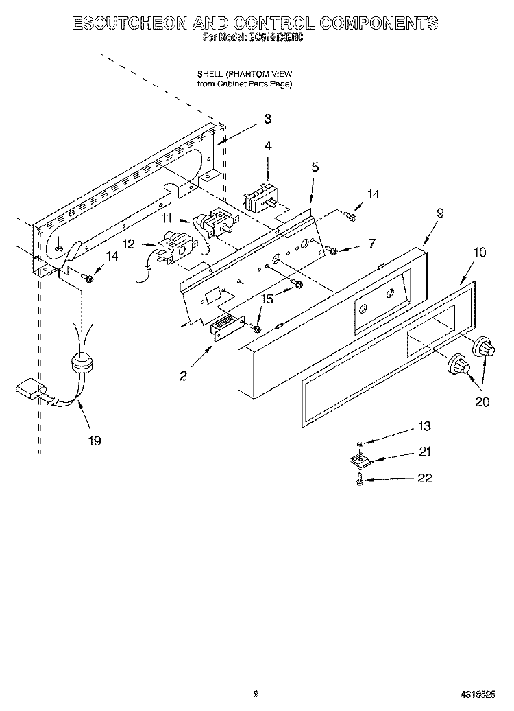 ESCUTCHEON AND CONTROL COMPONENTS Diagram and Parts List for EC5100XEN0  Whirlpool Ice Maker