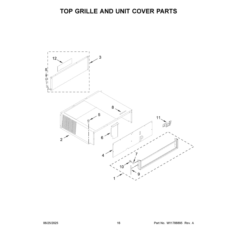 Top Grille And Unit Cover Parts Diagram and Parts List for KBFN506EPA06  KitchenAid Refrigerator