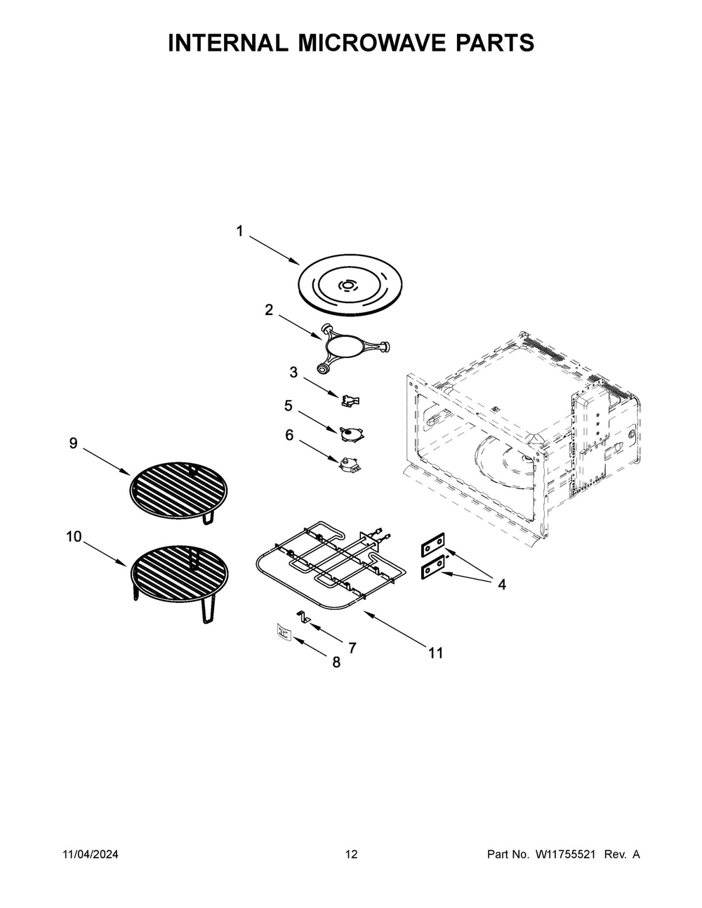 07 - Internal Microwave Parts Diagram and Parts List for JMW3430LL04  Whirlpool Microwave Oven Combo