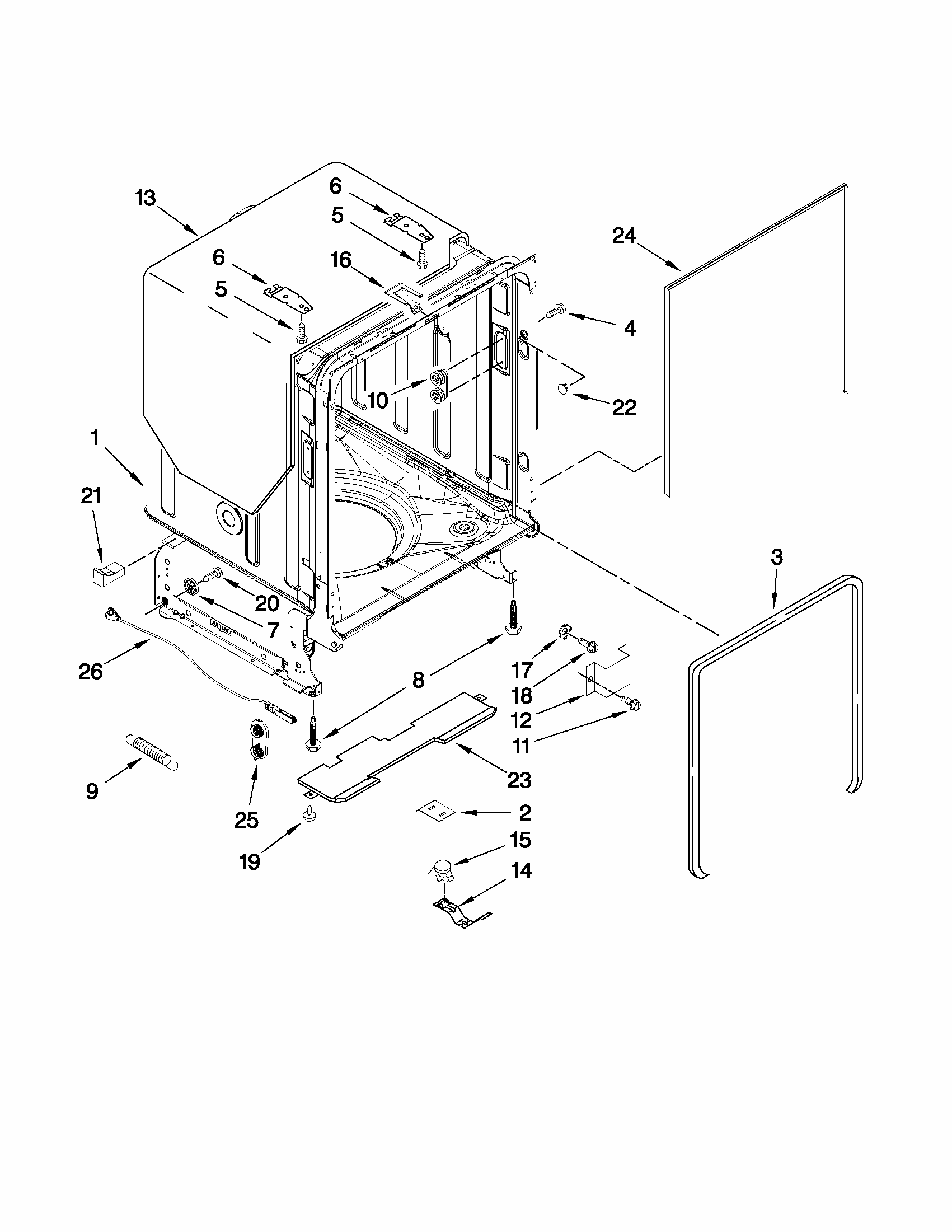 Tub And Frame Parts Diagram and Parts List for 66513255K112  Kenmore Dishwasher