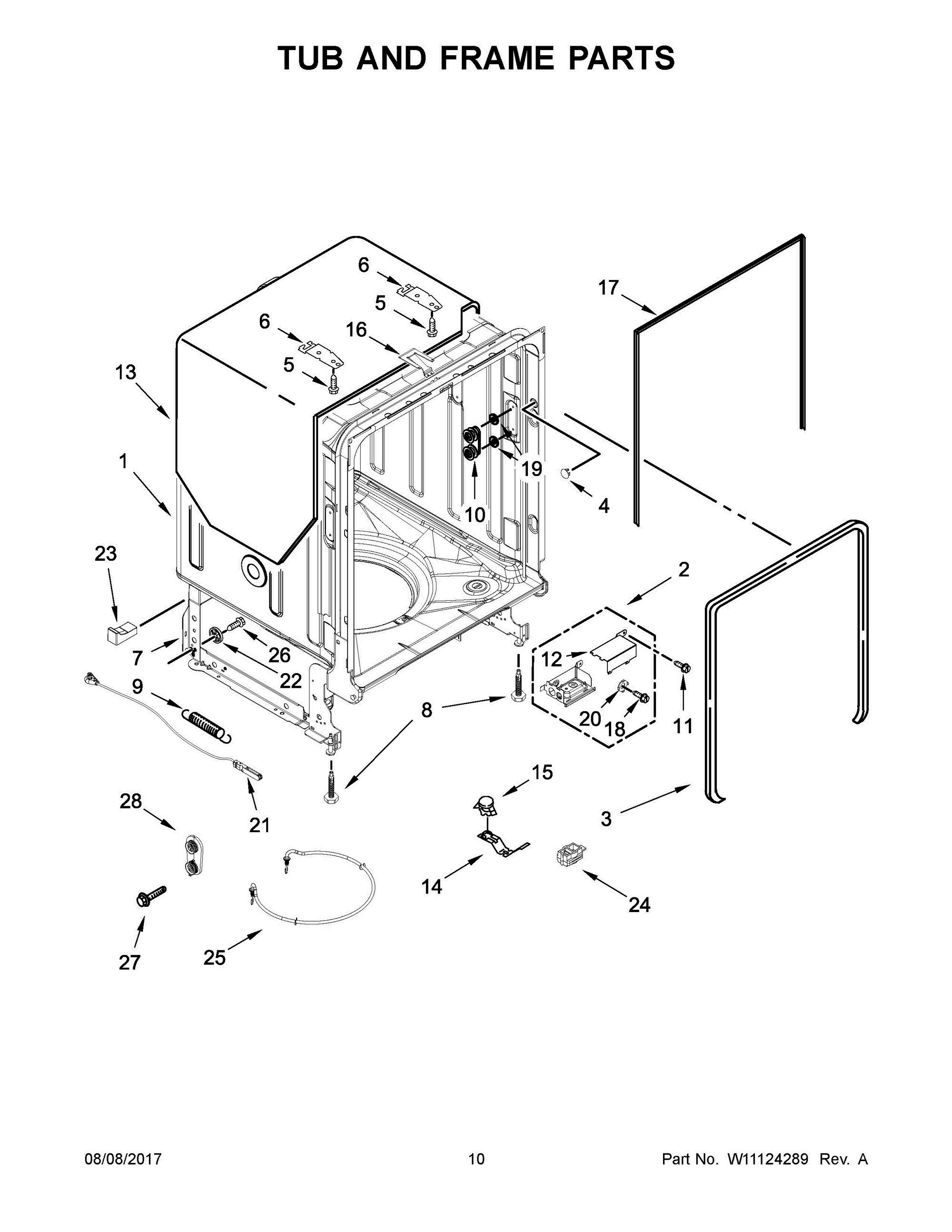06 - TUB AND FRAME PARTS Diagram and Parts List for WDF560SAFB2  Whirlpool Dishwasher