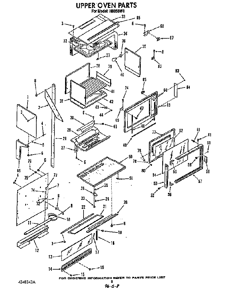 Upper Oven Diagram and Parts List for H8858*0  Roper Range