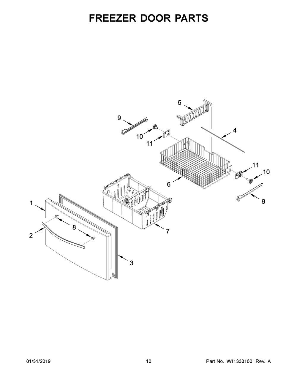 Freezer Door Parts Diagram and Parts List for WRF555SDFZ09  Whirlpool Refrigerator