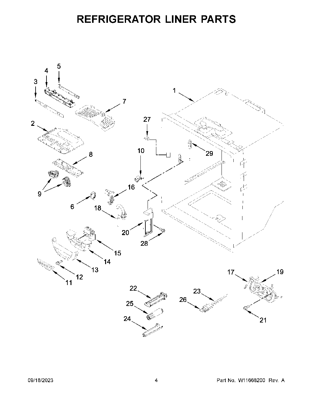 Refrigerator Liner Parts Diagram and Parts List for KRFC302ESS08  KitchenAid Refrigerator
