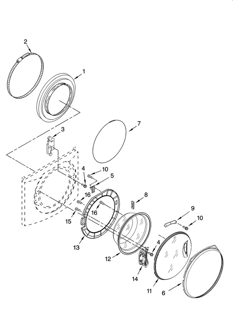 Door And Latch Parts Diagram and Parts List for WFW8500SR00  Whirlpool Washer