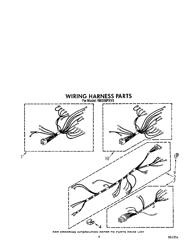 WIRING HARNESS Diagram and Parts List for RM288PXV5  Whirlpool Microwave Oven Combo