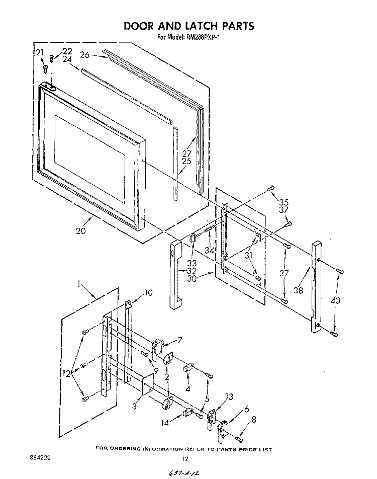 DOOR AND LATCH Diagram and Parts List for RM288PXP1  Whirlpool Microwave Oven Combo