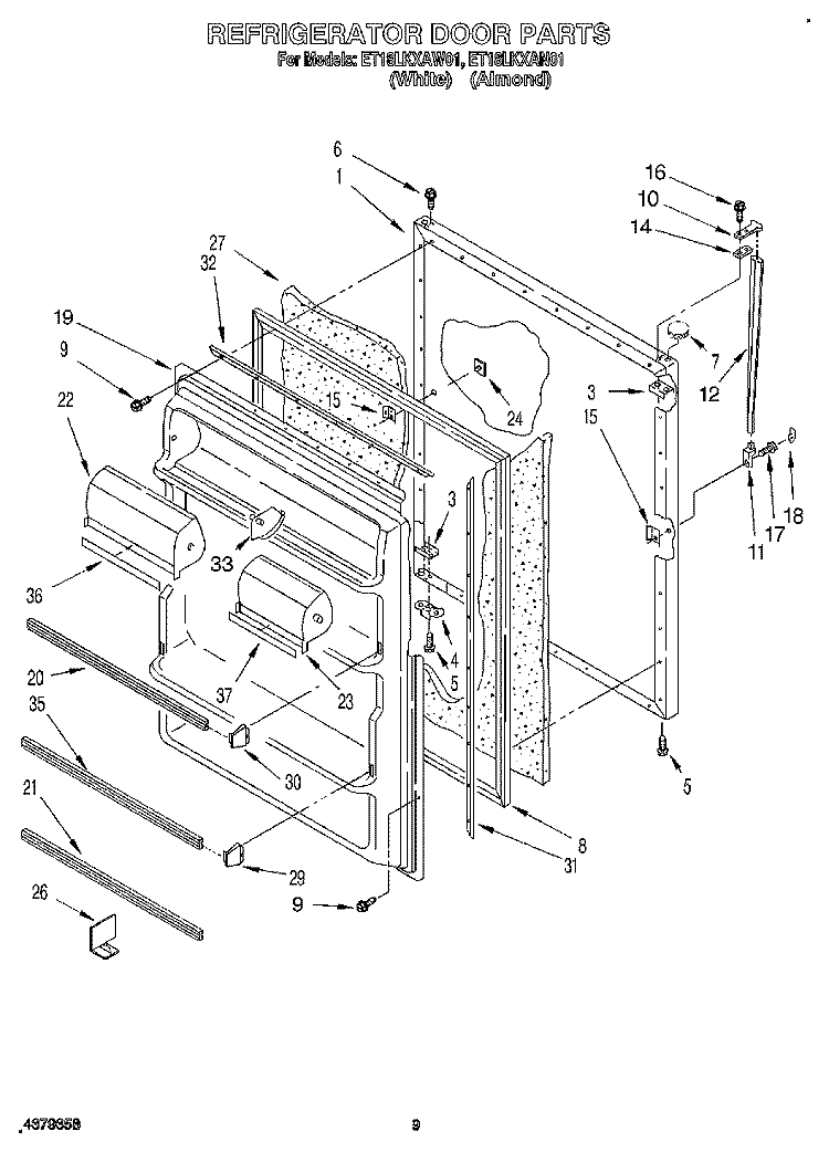 REFRIGERATOR DOOR, LIT/OPTIONAL Diagram and Parts List for ET18LKXAN01  Whirlpool Refrigerator