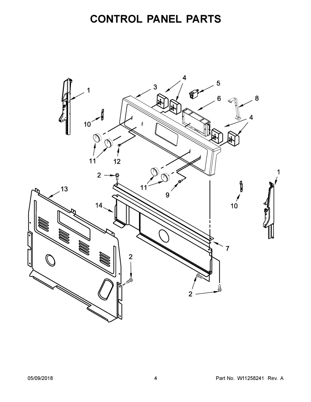 Control Panel Parts Diagram and Parts List for WFC150M0EB2  Whirlpool Range