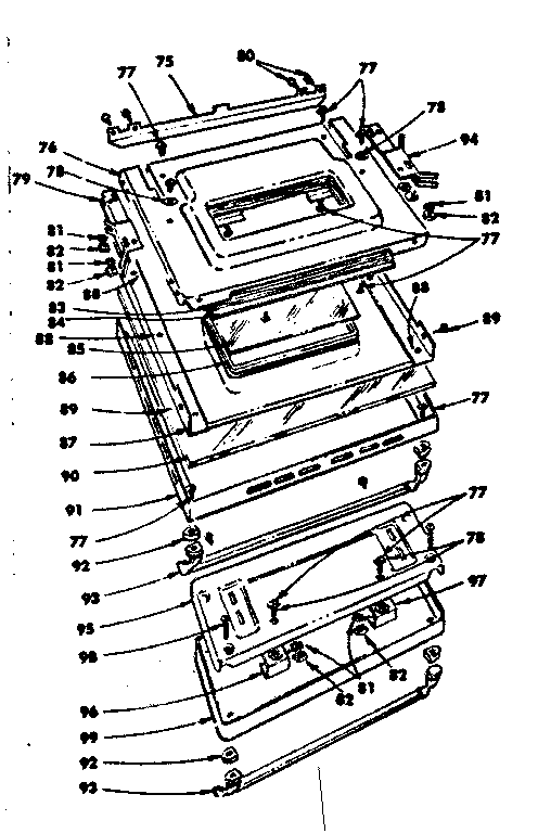 Oven Door Diagram and Parts List for 1553227290  Kenmore Range