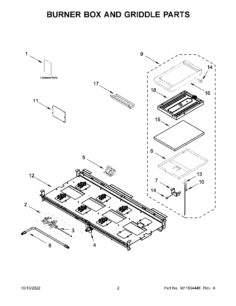 Burner Box And Griddle Parts Diagram and Parts List for KFGC558JYP05  KitchenAid Range