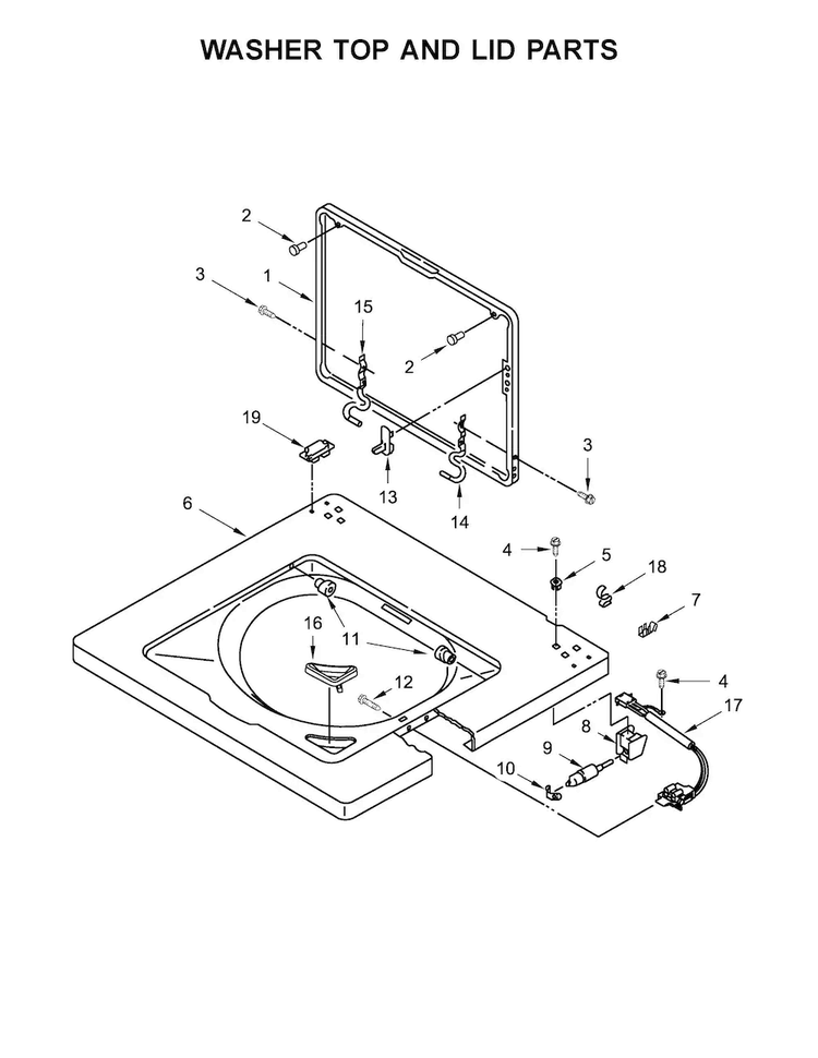 Washer Top And Lid Parts Diagram and Parts List for WET4027EW0  Whirlpool Washer Dryer Combo
