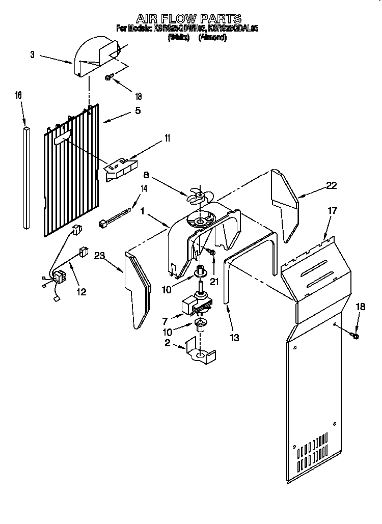 Airflow Diagram and Parts List for 885779  KitchenAid Refrigerator
