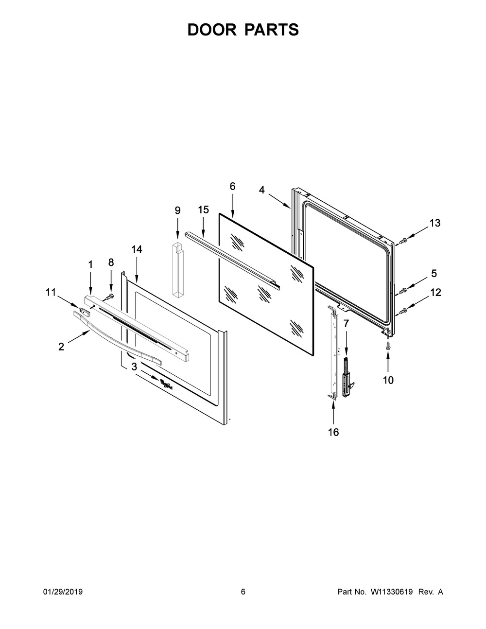 Door Parts Diagram and Parts List for YWEE745H0FS2  Whirlpool Range