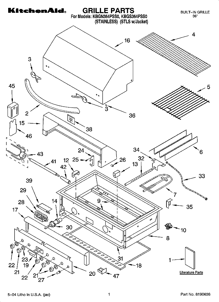 GRILLE PARTS Diagram and Parts List for KBGN364PSS0  KitchenAid Grill
