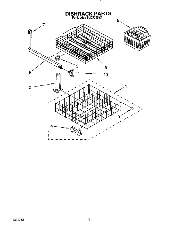 DISHRACK Diagram and Parts List for TUD3000Y2  Whirlpool Dishwasher