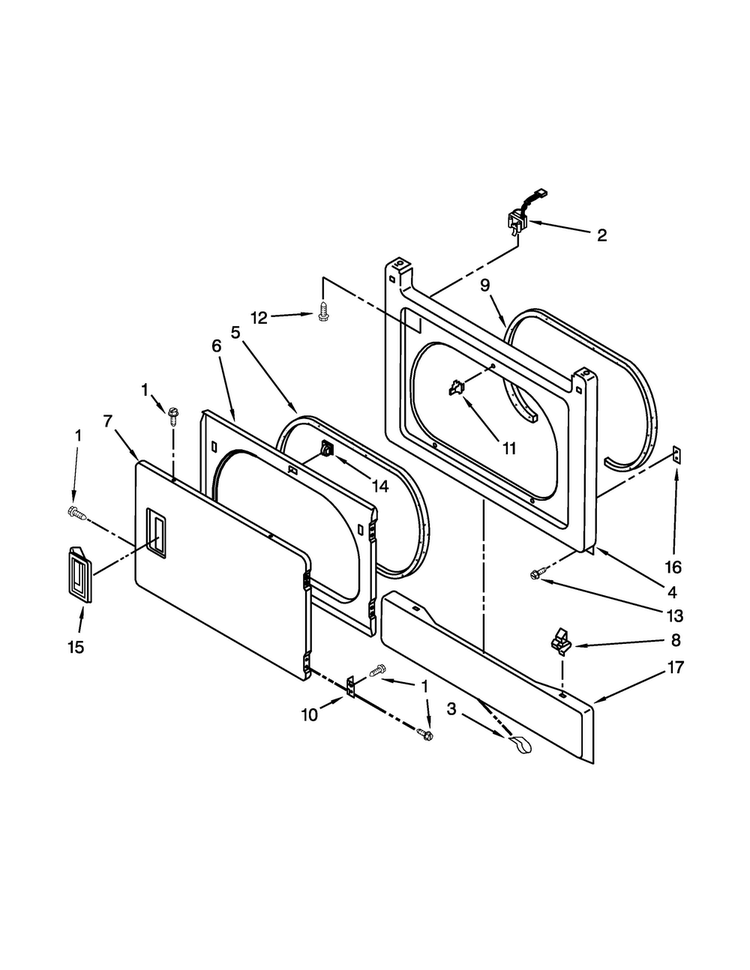 Dryer Front Panel And Door Parts Diagram and Parts List for 7MWET3300EQ0  Whirlpool Washer Dryer Combo