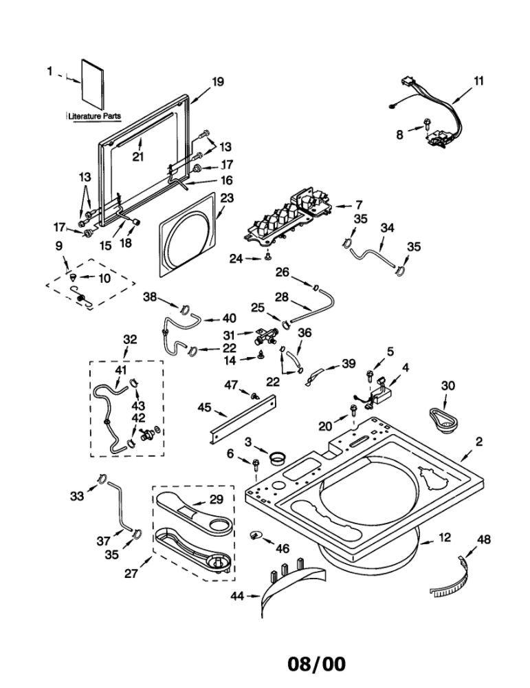 Top And Lid Diagram and Parts List for 11021082000  Kenmore Washer