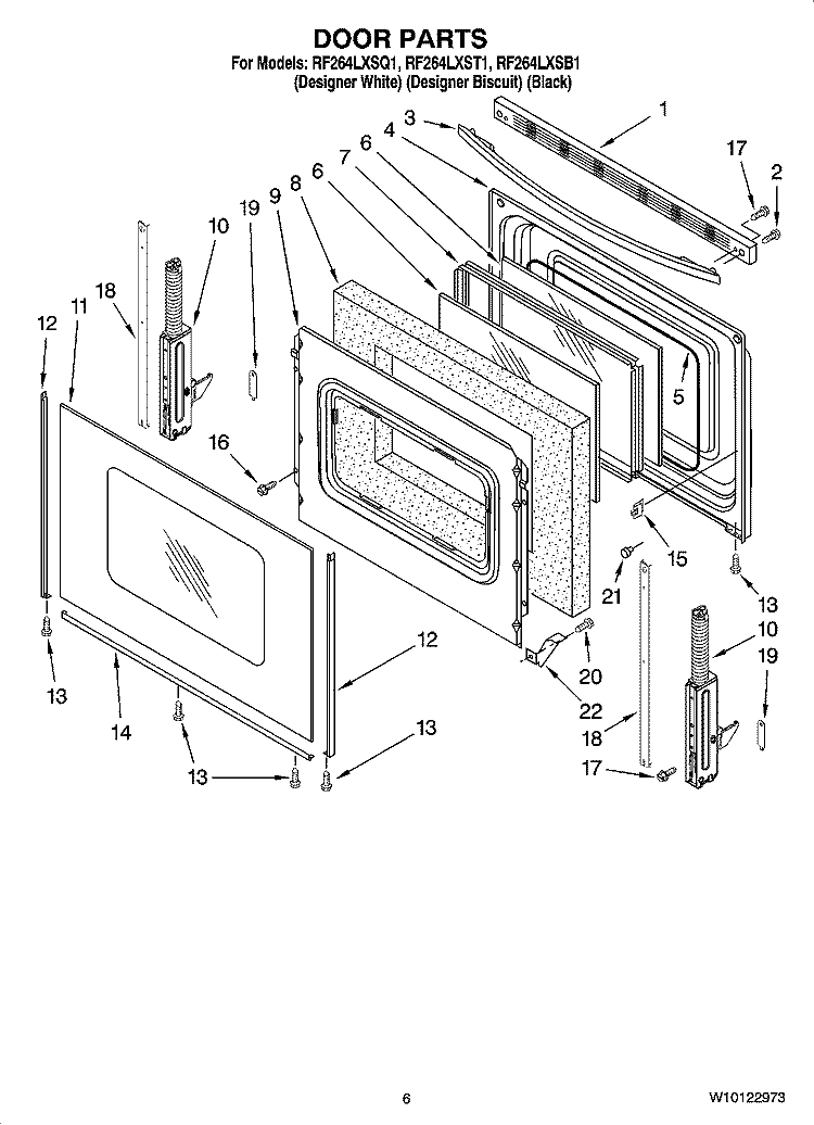 DOOR PARTS, OPTIONAL PARTS Diagram and Parts List for RF264LXSQ1  Whirlpool Range