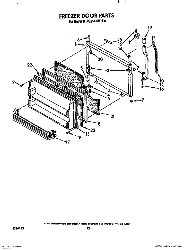 FREEZER DOOR Diagram and Parts List for KTRS25KWAL00  KitchenAid Refrigerator