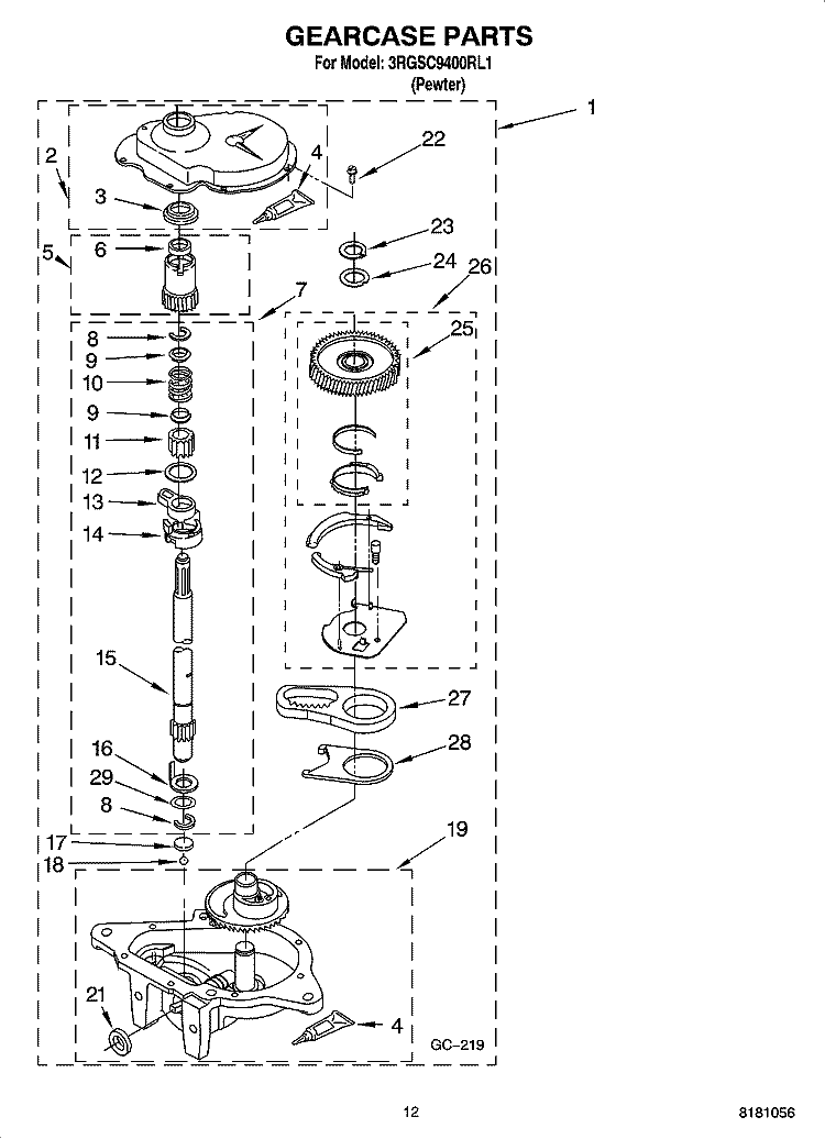 GEARCASE PARTS, OPTIONAL PARTS (NOT INCLUDED) Diagram and Parts List for 3RGSC9400RL1  Whirlpool Washer