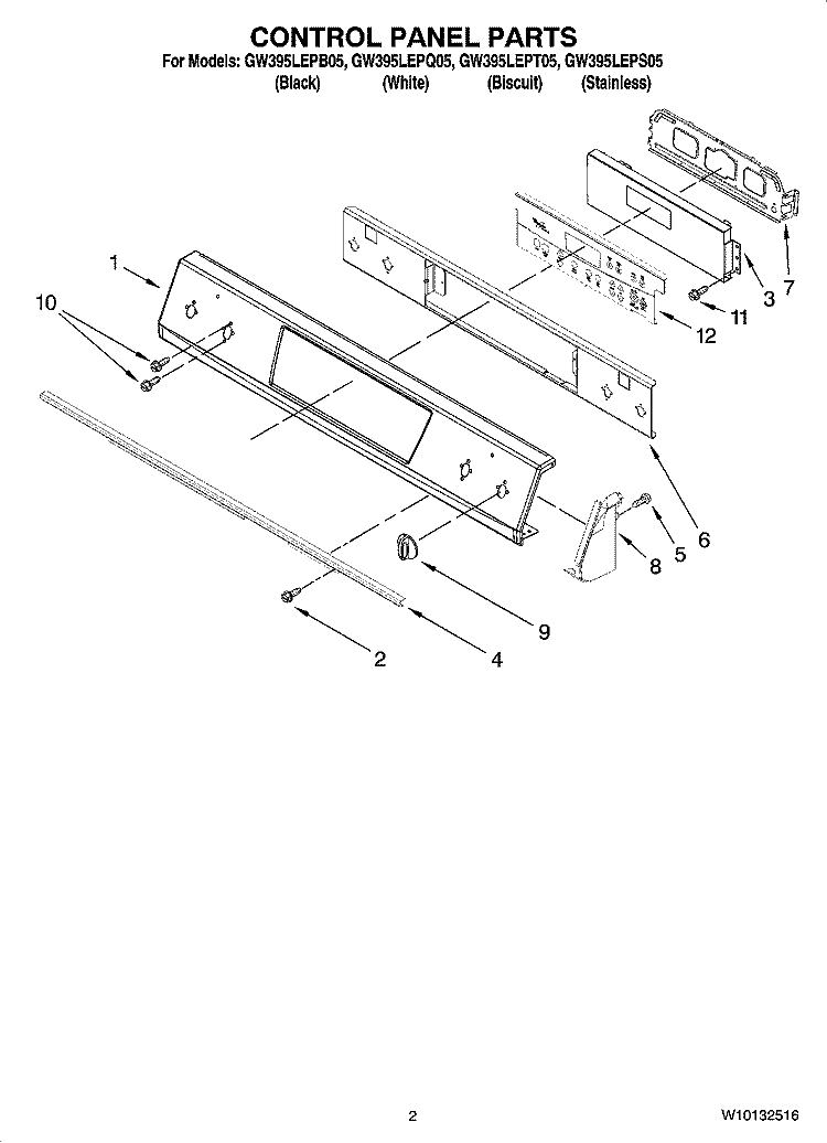 CONTROL PANEL PARTS Diagram and Parts List for GW395LEPQ05  Whirlpool Range