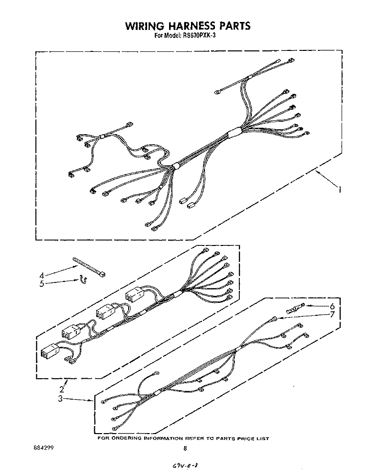WIRING HARNESS Diagram and Parts List for RS630PXK3  Whirlpool Range