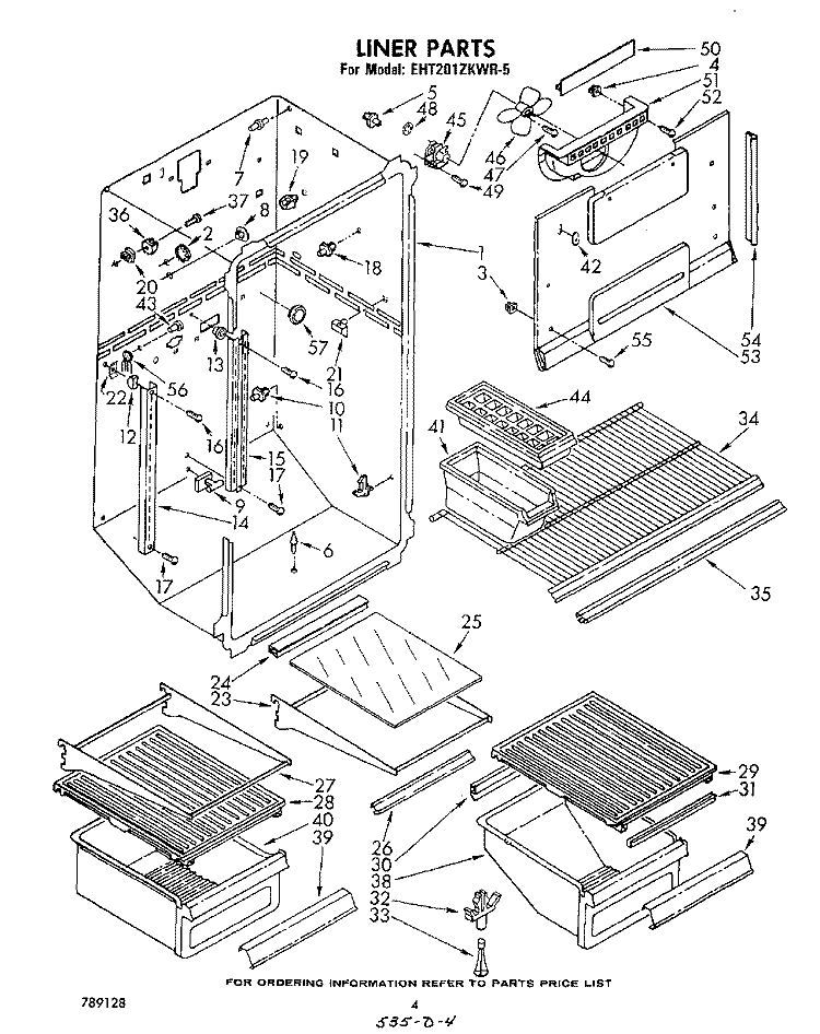 LINER Diagram and Parts List for EHT201ZKWR5  Whirlpool Refrigerator