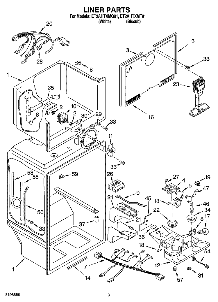 LINER PARTS Diagram and Parts List for ET2AHTXMT01  Whirlpool Refrigerator