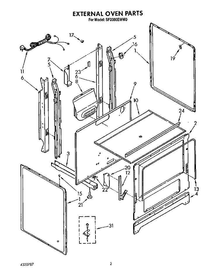 EXTERNAL OVEN Diagram and Parts List for SF3300EWW0  Whirlpool Range