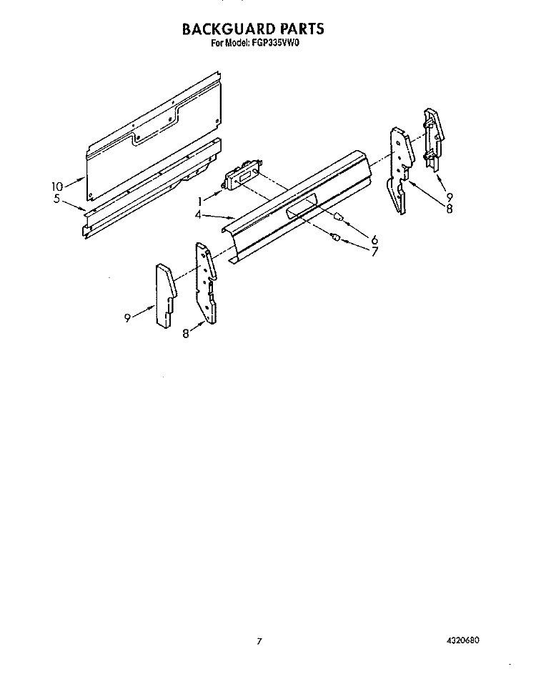 BACKGUARD Diagram and Parts List for FGP335VL0  Roper Range