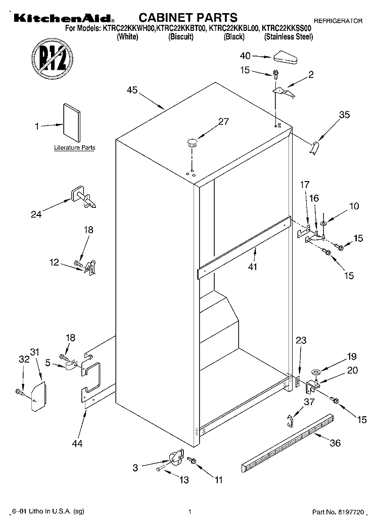 CABINET, LITERATURE Diagram and Parts List for KTRC22KKSS00  KitchenAid Refrigerator