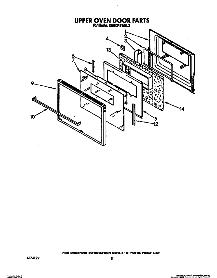 UPPER OVEN DOOR Diagram and Parts List for KEBI241WBL2  KitchenAid Wall Oven