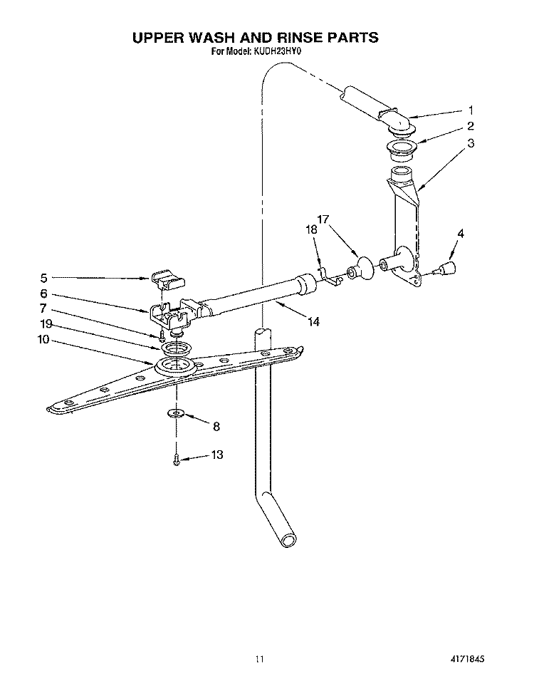 UPPER WASH AND RINSE Diagram and Parts List for KUDH23HY0  KitchenAid Dishwasher