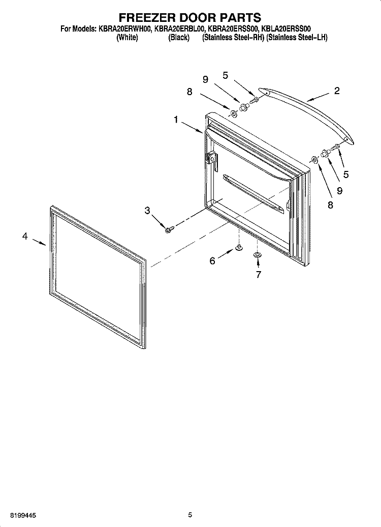 FREEZER DOOR PARTS Diagram and Parts List for KBLA20ERSS00  KitchenAid Refrigerator