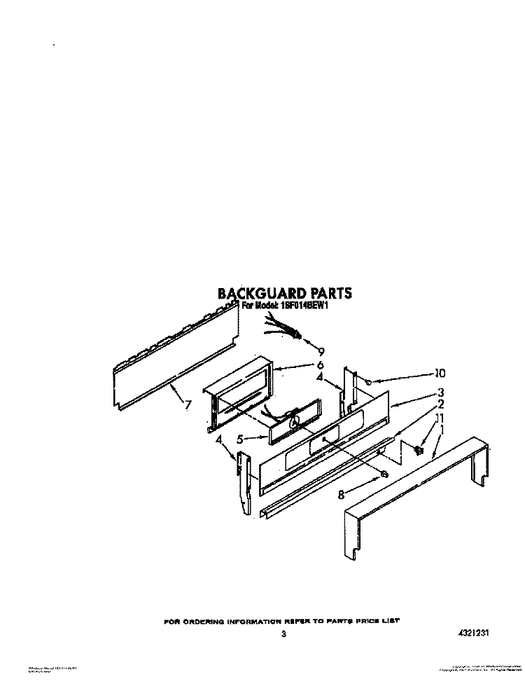 BACKGUARD Diagram and Parts List for 1SF014BEW1  Whirlpool Range