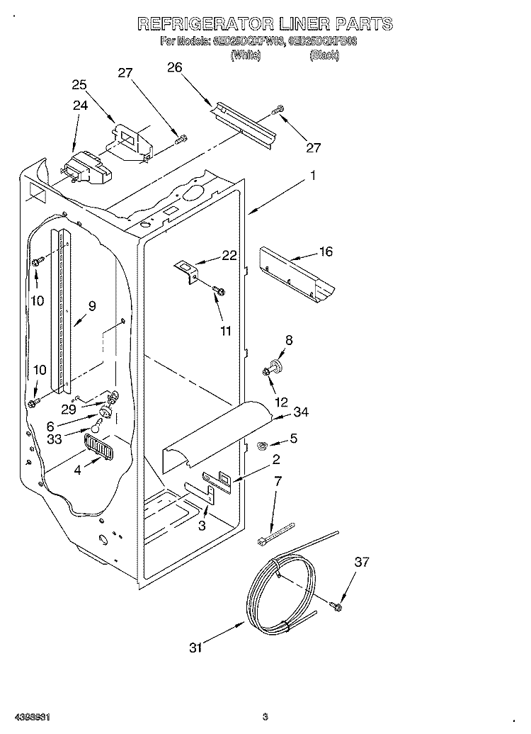 REFRIGERATOR LINER Diagram and Parts List for 6ED25DQXFB03  Whirlpool Refrigerator