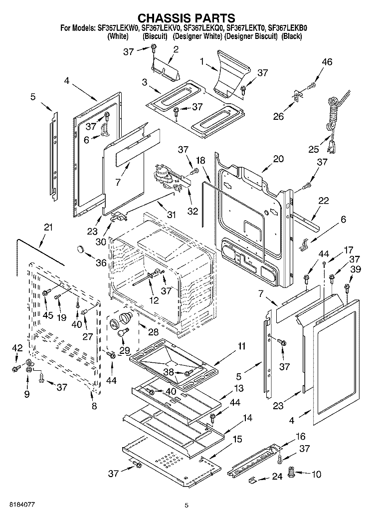 CHASSIS Diagram and Parts List for SF367LEKW0  Whirlpool Range