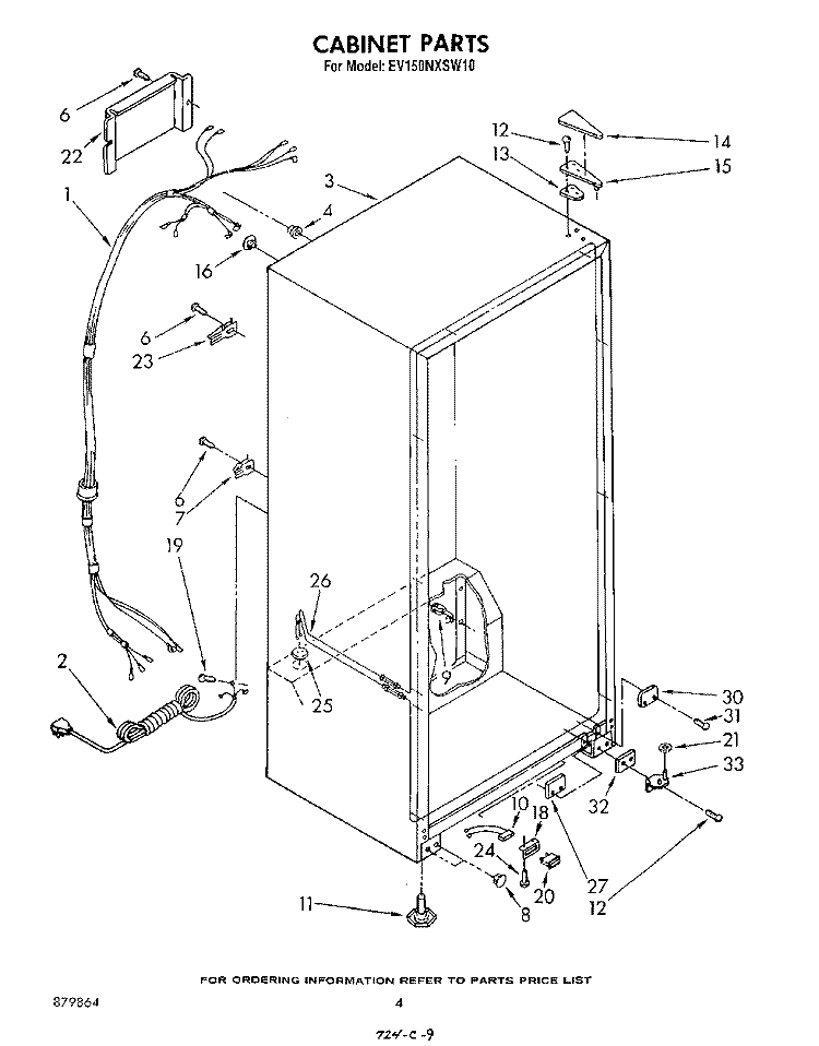 CABINET Diagram and Parts List for EV150NXSW10  Whirlpool Freezer