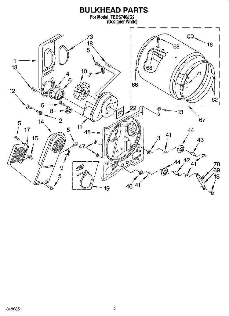 BULKHEAD PARTS Diagram and Parts List for TEDS740JQ2  Estate Dryer
