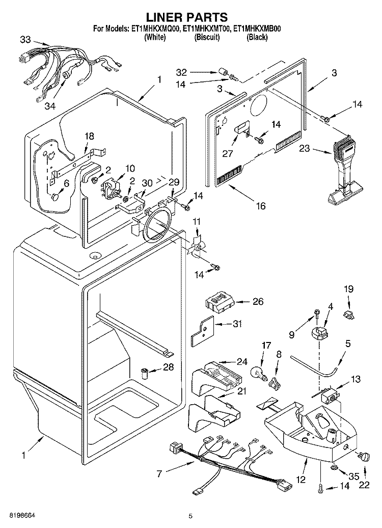 LINER PARTS Diagram and Parts List for ET1MHKXMB00  Whirlpool Refrigerator