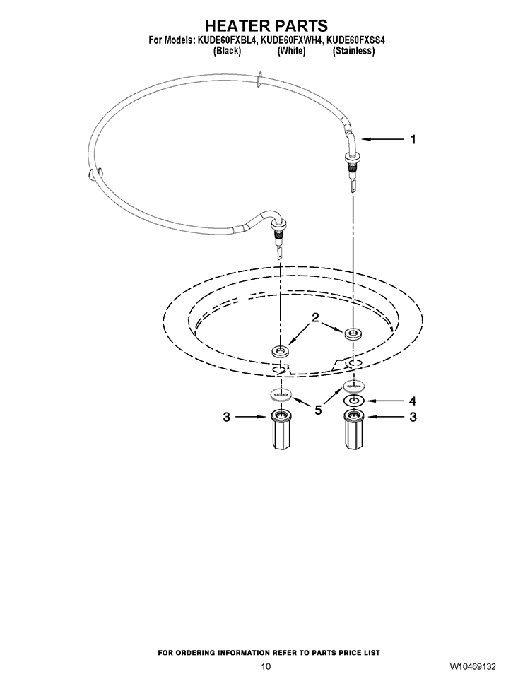 HEATER PARTS Diagram and Parts List for KUDE60FXBL4  KitchenAid Dishwasher