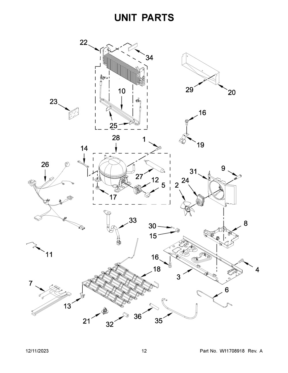 Unit Parts Diagram and Parts List for WRFF5333PV01  Whirlpool Refrigerator